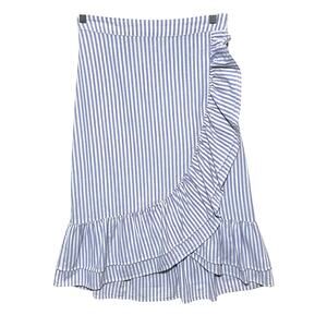 Gap Midi Skirt Sz 4 Ruffles Faux Wrap Blue White Striped Summer Preppy Coastal